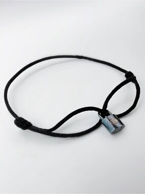 Louis Vuitton Lockit 925 Sterling Silver Padlock Charm Black Cord Unisex Adjusta